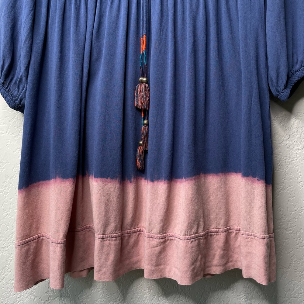 Holding Horses Anthropologie Blue Pink Dip Dye Ombré Tassel Peasant Dress - Picture 6 of 13